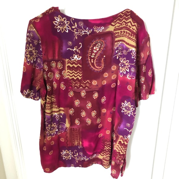 Vintage Vtg Darian Batik Tie Dye Fuchsia Pink Short Sleeve Blouse - Picture 2 of 8